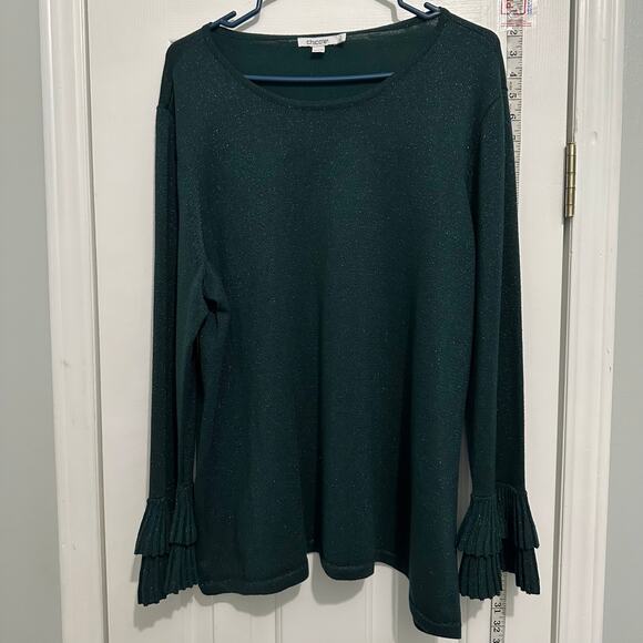 Chicos green metallic sweater, flutter sleeves size 4 XXL 2X - Picture 1 of 7